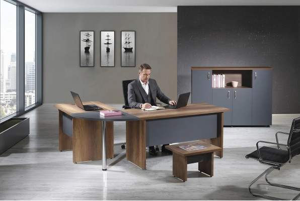 Komplettbüro Eckbürotisch Büromöbel 3tlg Holz Set Grau Computermöbel