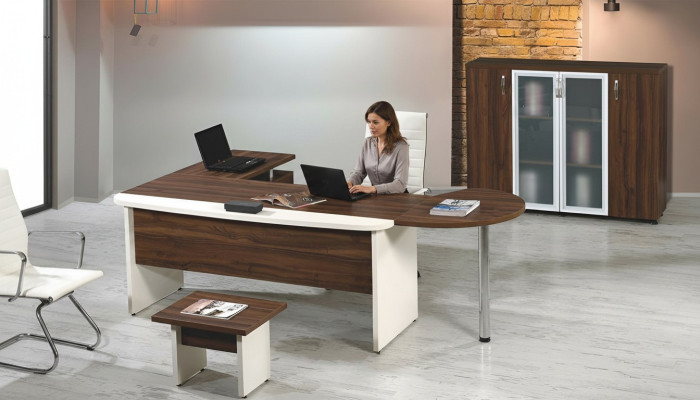 Garnitur Büromöbel Set 3tlg Eckbürotisch Komplettbüro Holz Braun Tisch