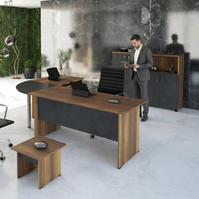 Klassische Büromöbel Set 3tlg Eckbürotisch Komplett büro Holz Grau Büro