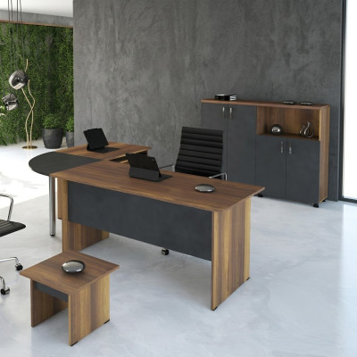 Klassische Büromöbel Set 3tlg Eckbürotisch Komplett büro Holz Grau Büro