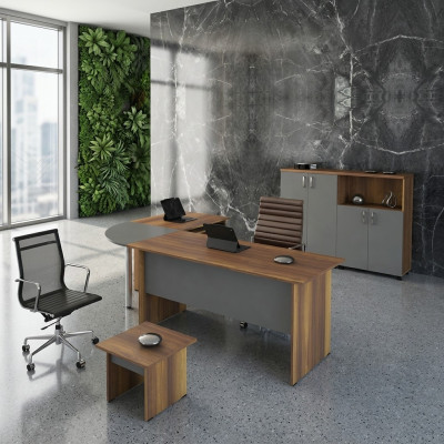 Computermöbel Arbeitstisch Büromöbel Eckbürotisch 3tlg Holz Set Grau