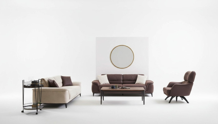 Polstersofas Couchgarnitur Sofa Sessel Stoffsofa Set 3tlg Braun Stoff