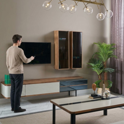 Wohnwand TV Ständer RTV Lowboard Sideboard Braun Holz Schrank Modern -> Obývací stěna TV stojan TV nízká skříň Sideboard Hnědé dřevo Moderní
