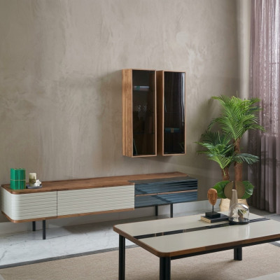 Wohnwand TV Ständer RTV Lowboard Sideboard Braun Holz Schrank Modern -> Obývací stěna TV stojan TV nízká skříň Sideboard Hnědé dřevo Moderní