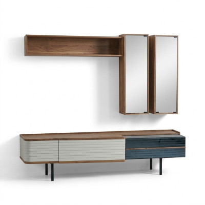 Wohnwand TV Ständer RTV Lowboard Sideboard Braun Holz Schrank Modern -> Obývací stěna TV stojan TV nízká skříň Sideboard Hnědé dřevo Moderní