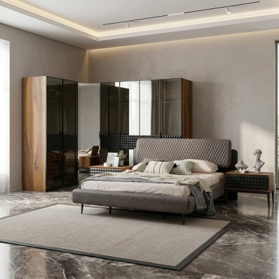 Postel Design ložnice manželská postel hnědá dřevo postelový rám sada 4 kusy