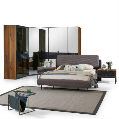 Postel Design ložnice manželská postel hnědá dřevo postelový rám sada 4 kusy