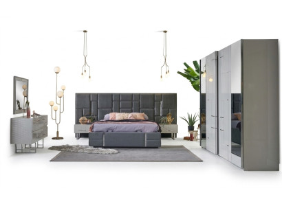 Bettrahmen Schlafzimmer Doppelbett Grau Holz Set 6tlg Kleiderschrank