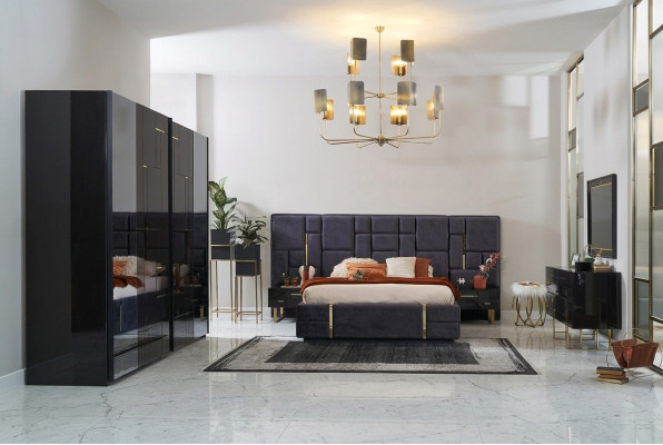 Design Doppelbett Bettrahmen Luxus Schlafzimmer Holz Set 6tlg Schwarz