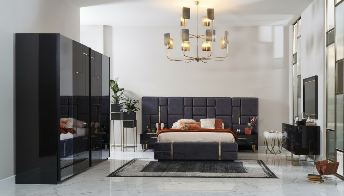 Design Doppelbett Bettrahmen Luxus Schlafzimmer Holz Set 6tlg Schwarz
