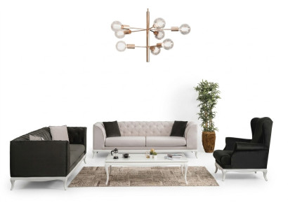 Komplette Chesterfield Couch Polstersofas Set 3tlg Stoffsofa Schwarz