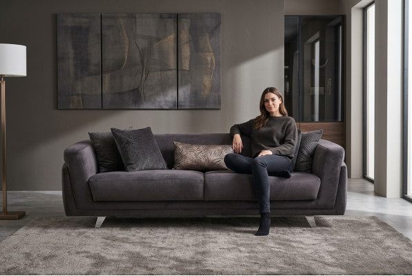 Třímístná pohovka šedá látková látková sedačka design