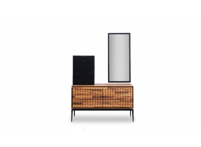 Schlafzimmer Kommode mit Spiegel Braun Holz Anbauschrank Kommoden Set