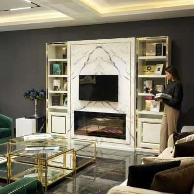 Wohnwand RTV Lowboard TV Ständer Weiß Luxus Gold Vittinen Holz Modern