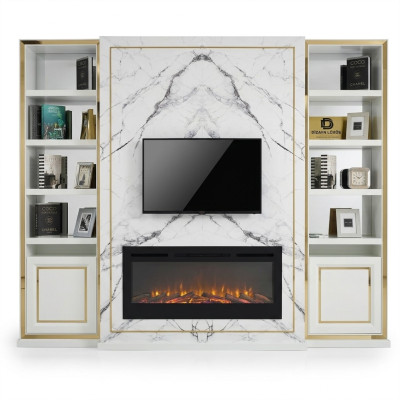 Wohnwand RTV Lowboard TV Ständer Weiß Luxus Gold Vittinen Holz Modern