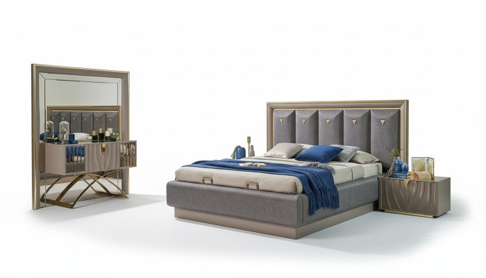 Schlafzimmer Garnitur Doppelbett Bett Braun Set 4tlg Konsolentisch Neu