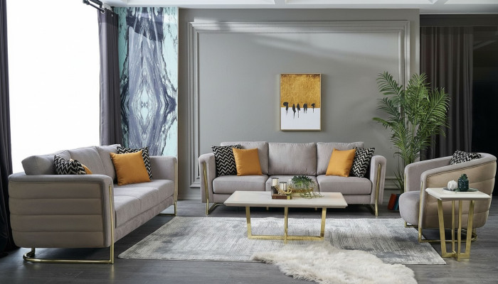 Couchgarnitur Stoffsofa Sofagarnitur Polstersofa Grau Modern Set 3tlg
