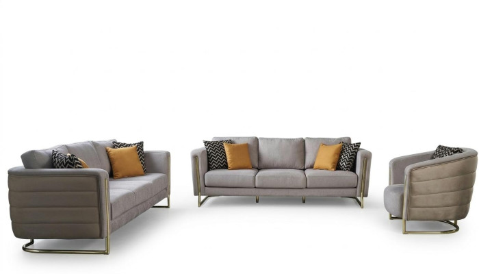 Couchgarnitur Stoffsofa Sofagarnitur Polstersofa Grau Modern Set 3tlg