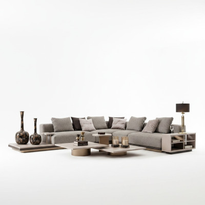 Ecksofa L form Wohnlandschaft Polstersofa Stoffsofa Grau Modern Sofa