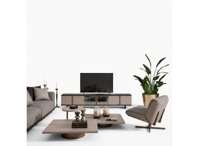 Wohnzimmer Garnitur Sessel RTV Lowboard Couchtische Holz Beige 6tlg