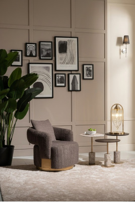 Komplette Wohnzimmer Sessel Beistelltische 4tlg Stoff Grau Holz Modern