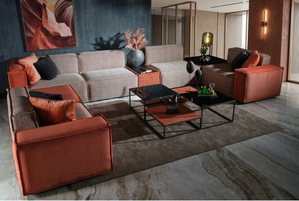 Großes Ecksofa U form Stoffsofa Couch Polstersofa Orange Moderne Sofa