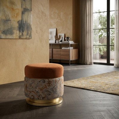Sitzpouf Sitzhocker Puff Fußhocker Sitzpuff Stoff Orange Runder Hocker