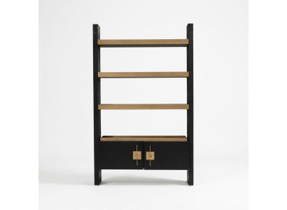 Design Schrank mit Regale Schranke Holz Schwarz Gold Holzschrank