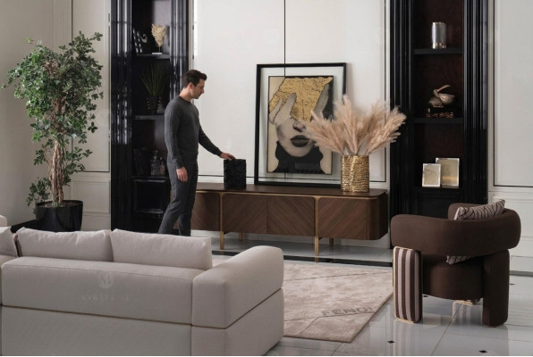 Garnitur Ecksofa Sessel Stoffsofa RTV Lowboard Beige Modern 3tlg Set