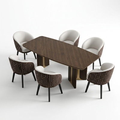 Essgruppe Essecke Esszimmer Esstisch Stühle Set 7tlg Braun Holz Gruppe