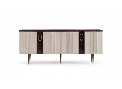 Sideboard, bytový kredenc na nohy, komoda, skříň z bílého dřeva, designový nábytek do jídelny.