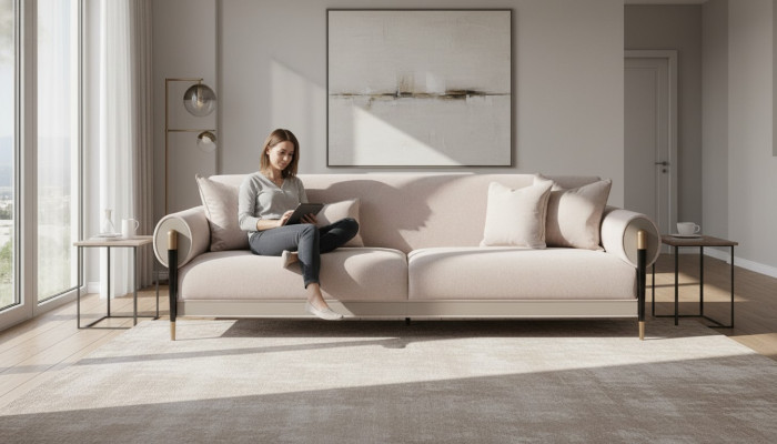 Látané Pohovka tříMístná Pohovka 3Místná Pohovka Moderní Design Beige Nová