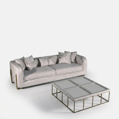 Dreisitzer Sofa 3 Sitz Couchtisch Grau Polstersofa Stoffsofa Set 2tlg