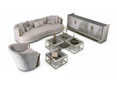 Luxus Garnitur Stoffsofa Sessel Wohnzimmer Couchtische Set 7tlg Grau