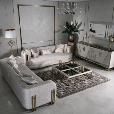 Wohnzimmer Komplette Couchgarnitur Dreisitzer Stoffsofa Set 6tlg Groß