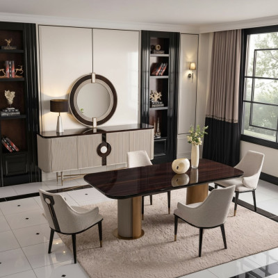 Luxus Essgruppe Esszimmer Esstisch Essecke Stühle Beige Holz Set 7tlg
