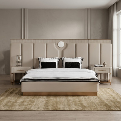 Garnitur Schlafzimmer Doppelbett Bett Nachttische Set 3tlg Beige Stoff