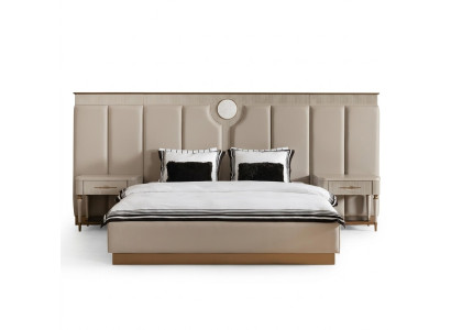 Garnitur Schlafzimmer Doppelbett Bett Nachttische Set 3tlg Beige Stoff
