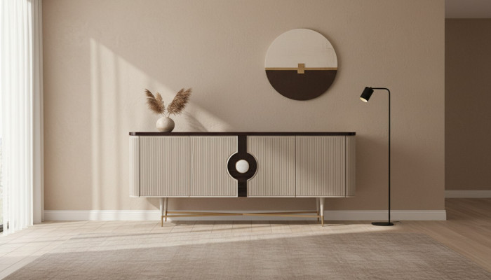 Sideboard Anrichte Schrank Kommode Holz Holzschrank Beige Luxus Design