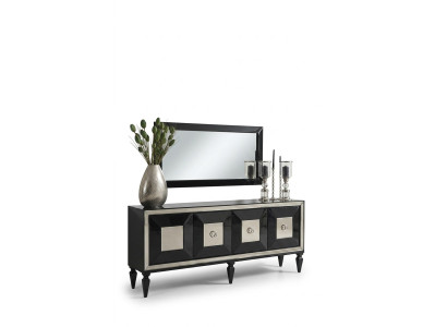 Komplette Sideboard Anrichte Schrank Spiegel Set Schwarz Holz Luxus