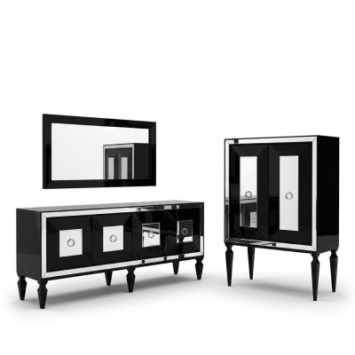 Komplette Sideboard Spiegel Barschrank Schwarz Holz Anrichte Schrank