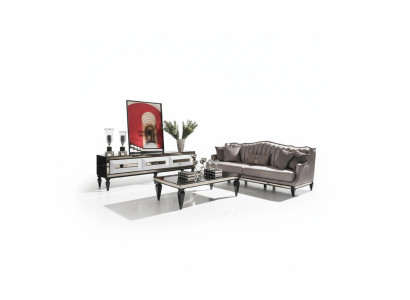 Garnitur Sofa 4 Sitzer Stoffsofa Couchtisch Grau TV Ständer Set 3tlg