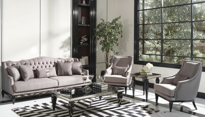 Sofagarnitur Sofa 3 Sessel Stoffsofa Grau 3tlg Dreisitzer Polstersofa