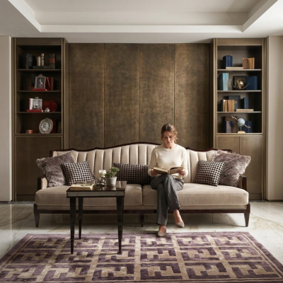Viersitzer Sofa 4 Sitzer Beistelltisch Komplette Grau Holz Stoffsofa