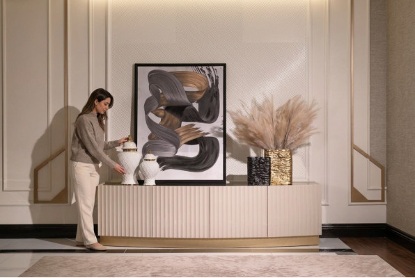 Sideboard Anrichte Schrank Holzschrank Holz Beige Wohnzimmer