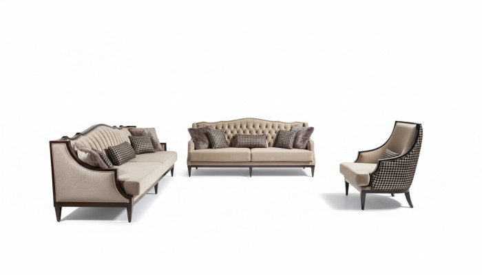 Couchgarnitur Viersitzer Dreisitzer Sessel Grau Stoffsofa Polstersofa