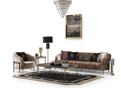 Couchgarnitur Dreisitzer Sessel Beige Stoffsofa Polstersofa Couchtisch