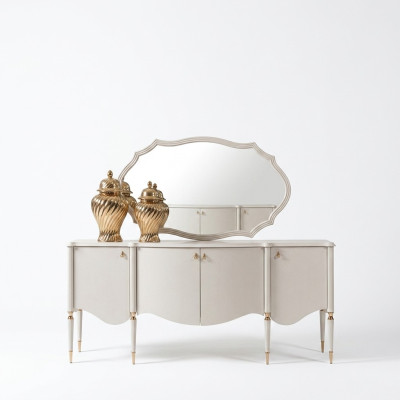 Gruppe Sideboard mit Spiegel Anrichte Schrank Holz Beige Kommode Set