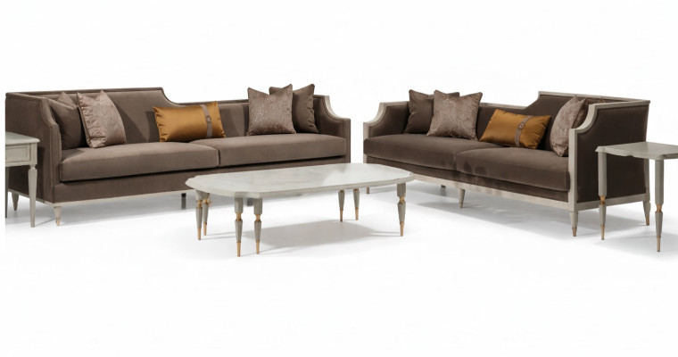 Sofagarnitur Viersitzer 4 Sitz Couchtisch Stoffsofa Polstersofa Braun