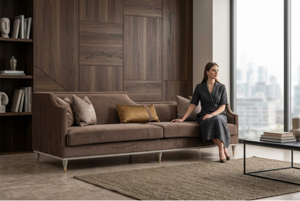 Stoffsofa Viersitzer Sofa 4 Sitzer Braun Sofas Wohnzimmer Polstersofa
